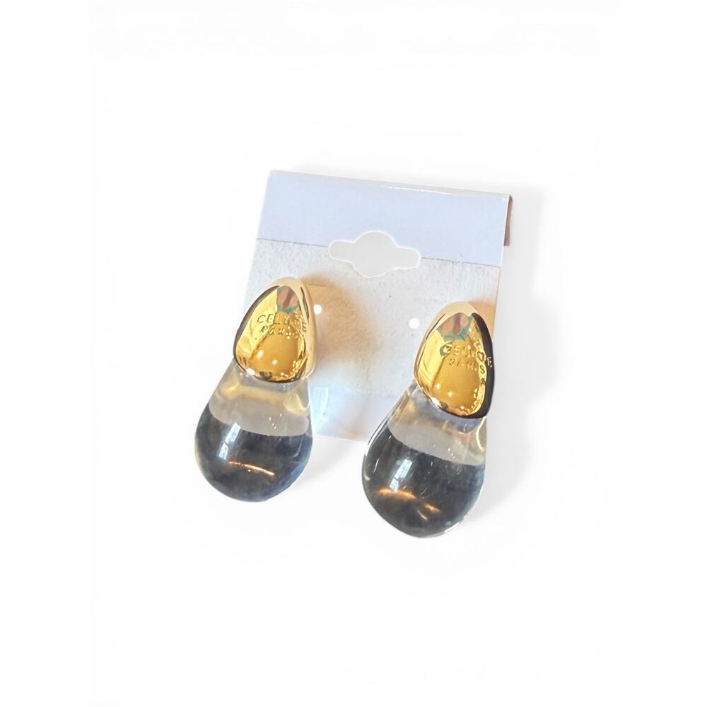 CELINE Paris Vintage Gold in Glass Teardrop Earrings - Picture 2 of 10
